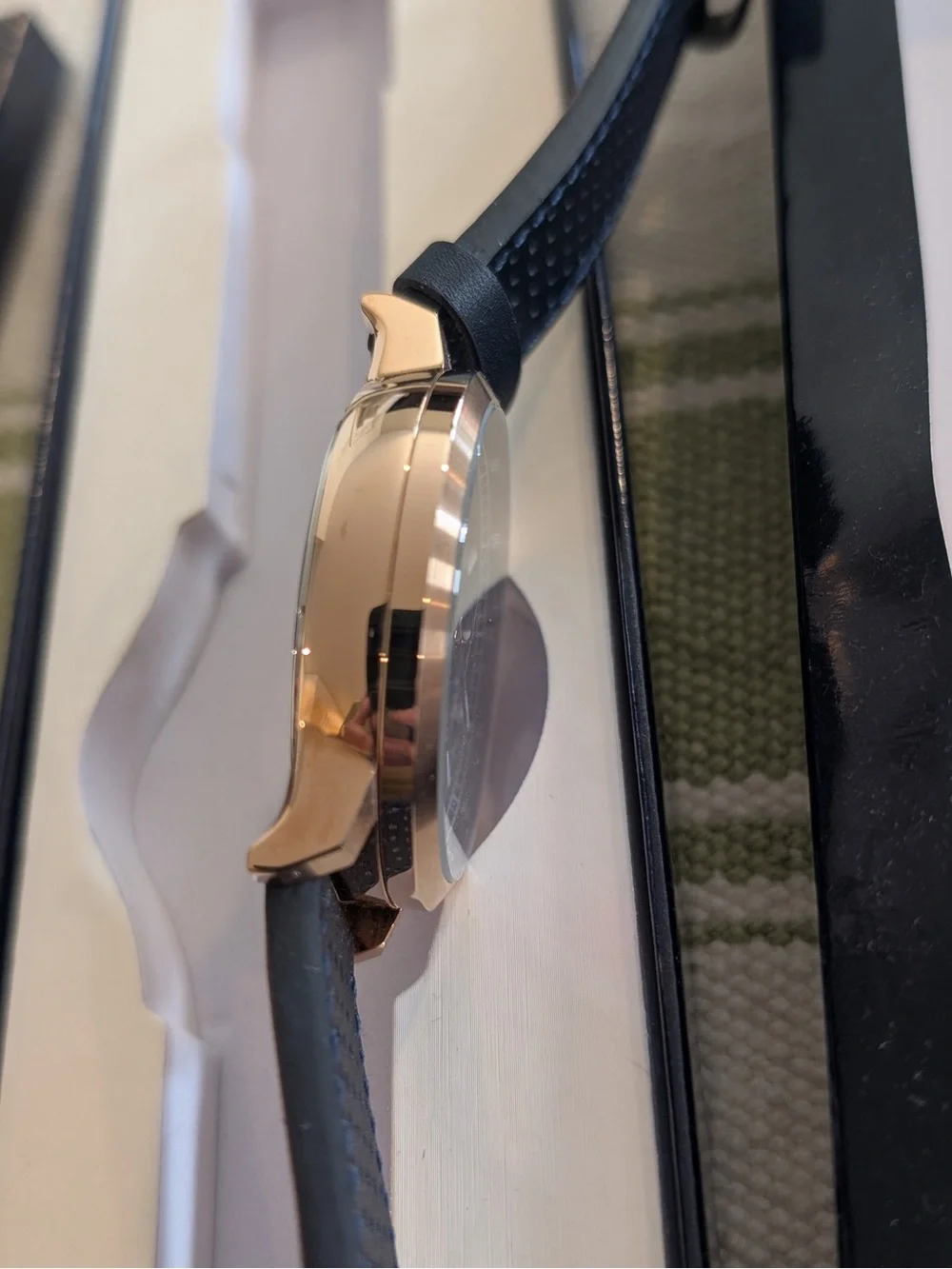 Black Strap Rose Gold Case Chronograph Watch